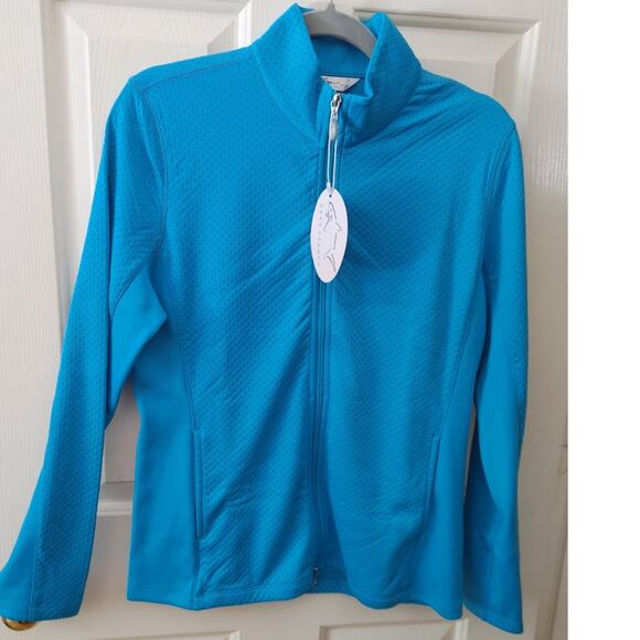 Greg Norman Womens Jacket Zip Front Golf Logo Medium Aqua Blue NWT - Picture 1 of 7